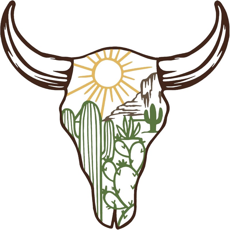RESACO Cow Skull Metal Wall Art Western Wall Decor Western Bathroom Decorations Southwestern Decor Desert Wall Sculptures for Living Room Bedroom Indoor Outdoor (13in x 13in colorful) - Image 1